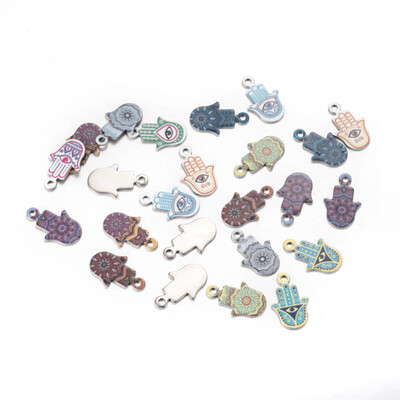 

201 Stainless Steel Pendants Hamsa HandHand of FatimaHand of Miriam Mixed Color 18x115x1mm Hole 2mm
