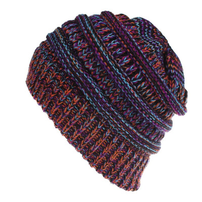 

Womens Girl Stretch Knit Hat Messy Bun Ponytail Beanie Holey Warm Hats Winter