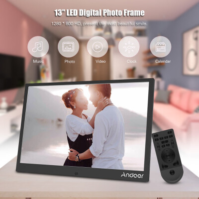 

Andoer 13inch LED Digital Photo Frame 1280 800 Resolution Support 1080P Video Random Play Aluminum Alloy with Remote Control Chr