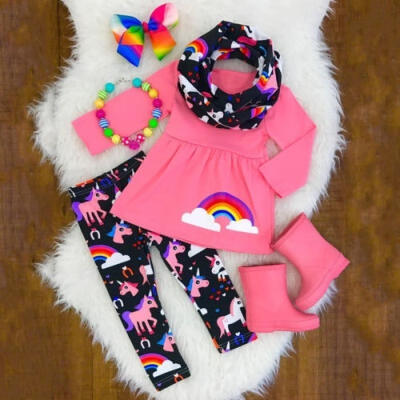 

2PCS Toddler Kids Baby Girl Outfit Clothes Long Sleeve T Shirt Tops Long Pants 2-7Y