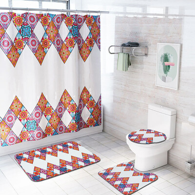 

〖Follure〗4PCS Non Slip Toilet Polyester Cover Mat Set Bathroom Shower Curtain