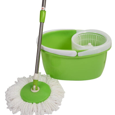 

360° Rotating Head Easy Magic Floor Mop Bucket 2 Heads Microfiber Spin Spinning-green
