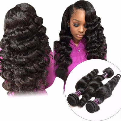 

3 Bundles Indian Loose Wave Human Hair Weave Bundle Non-Remy Hair Extensions Natural Black Double Weft No Shedding