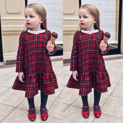 

6M-4T Toddler Kids Baby Girl Christmas Plaid Ruffle Party Tutu Dress Clothes UK