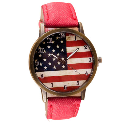 

Luxury Watch Women American Flag pattern Leather Band Analog Vogue Wrist Quartz Watchesbayan kol saati montre femme 533