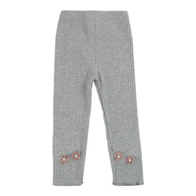 

Fashion Knitting Kids Baby Girls Warm Leggings Embroidery Flowers Decor
