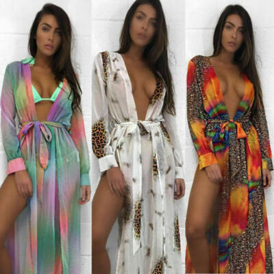 

Women Chiffon Bikini Cover Up Side Slit Swimwear Bathing Suit Summer Beach Dress