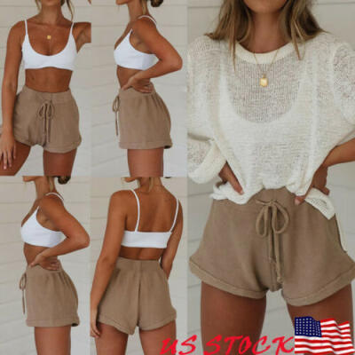 

Women High Waisted Tie Belt Shorts Shorts Lady Hotpants Summer Beach Trousers US