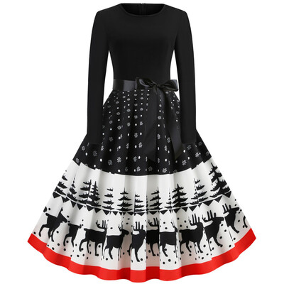 

Tailored Women Vintage Long Sleeve Christmas 1950s Housewife Evening Party Prom Dress