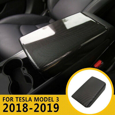 

Carbon Fiber Texture Car Center Storage Armrest Cover Trim Car Center Console Protector Box for Tesla Model 3 2018-19
