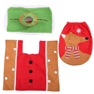 

3pcs Christmas Decoration Christmas Elk Deer Toilet Seat CoverRug Bathroom Set