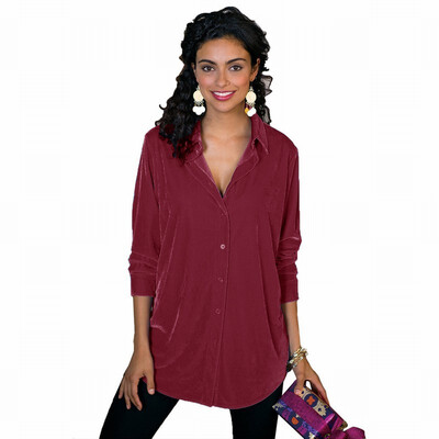 

Velvet Shirt Womens Lapel Long Sleeve Loose Shirt