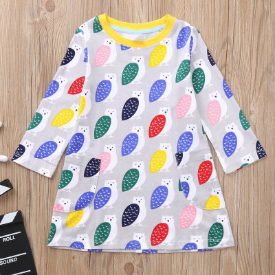 

Children Kids Girls Long Sleeved Cartoon Animal Print Dress Clothing