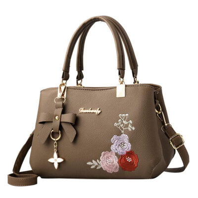 

Women Hot 2019 Fahion Handbags PU Leather Versatile Messenger Zipper Embroidered Flower Pendant Simple Portable Shoulder Bag