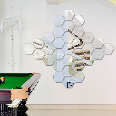 

〖Follure〗12Pcs 3D Mirror Hexagon Vinyl Removable Wall Sticker Decal Home Decor Art Silver