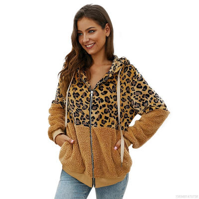 

Plush Leopard Coat Loose Pocket Jacket Autumn And Winter Hooded Jacket For Women