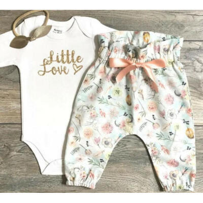 

US Newborn Baby Girl Clothes Short Sleeve Tops Flower Leggings Pants 3PCS Outfit