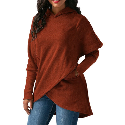 

Solid color cloak long sleeve casual hooded sweatshirt womens