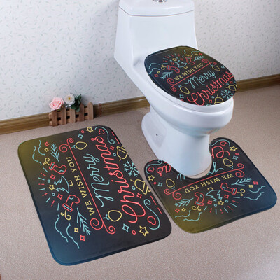 

〖Follure〗3PCS Christmas Bathroom Non-Slip Pedestal Rug Lid Toilet Cover Bath Mat Set