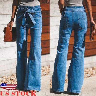 

US Womens Skinny Slim Flare Denim Jeans Retro Bell Bottom Stretch Pants Trousers