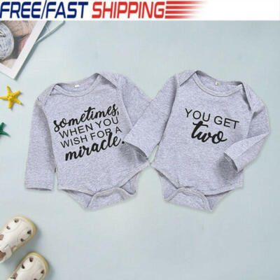 

Newborn Baby Boy Girl Top Romper Twins Bodysuit Letter Print T Shirt Outfits Set