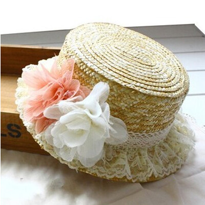 

Lace straw hat summer sun protection straw hat Korean version of the flower fashion parent-son sun hat outdoor beach hat wholesale
