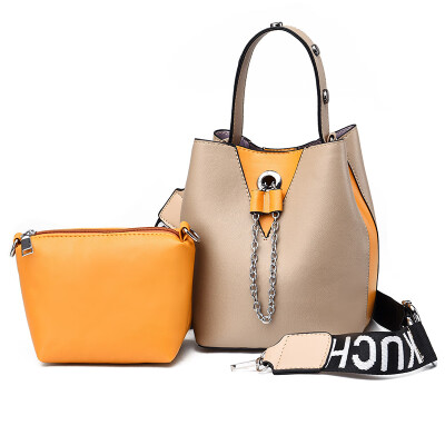 

Bucket bag wide shoulder strap small bag hit color draw rope mother bag shoulder diagonal female bag handbag