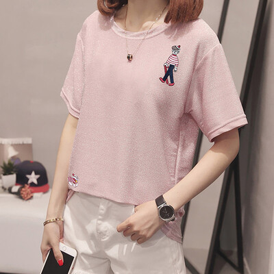 

JOY OF JOY Jingdong Womens 2019 New Korean Ins Loose Bright Silk T-Shirt Womens Short Sleeve Summer Bottoming Shirt T-Shirt Top JWTD191765 Pink XL