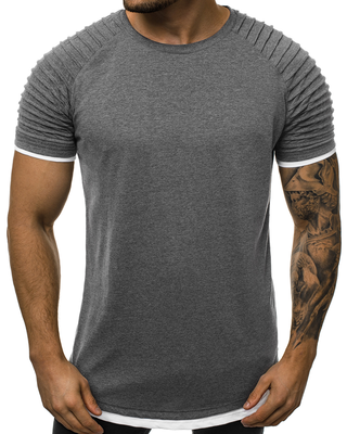 

Fashion Men Slim Fit Muscle Shirt Short Sleeve Pleat T-Shirt Blouse Casual Tops