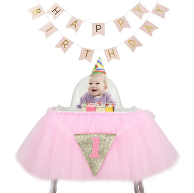 

FUNNYBUNNY 1st Birthday Tutu Skirt for High Chair Decoration for Party Supplies Baby Pink