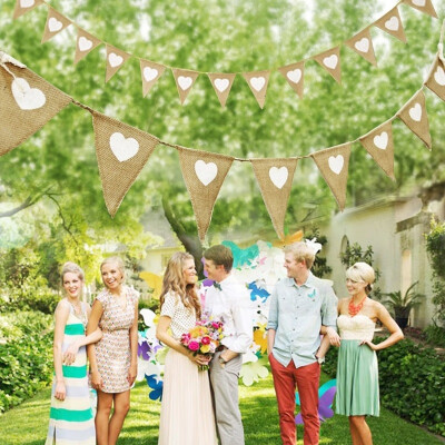 

Jute Rope Flax Triangular Birthday Party Linen Love Heart Flags Pennant Flag Banner Wedding Home Decor Event Supplies Burlap