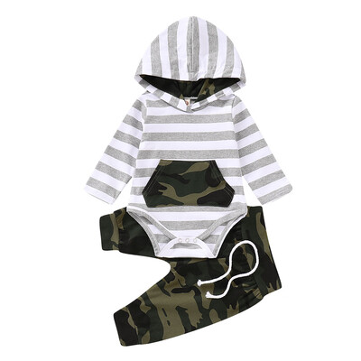 

Toddler Baby boys clothes 3pcs Newborn Baby Infant Boys Hoodies Striped Romper Jumpsuit Camouflage Pants Outfits Set