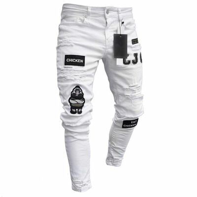 

SUNSIOM Men Stretchy Ripped Skinny Biker Jeans Destroyed Taped Patch Slim Denim Pants