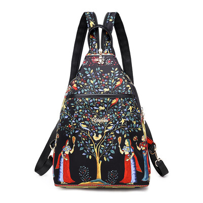 

Ethnic Wind Shoulder Bag Womens Fashion Small Backpack Oxford Canvas Breastpack Small Shoulder Backpack