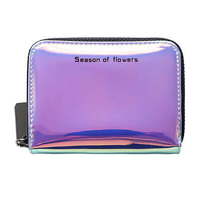 

Holographic Laser Women Purse Card Holder Short Wallet with Neck Hanging Strap
