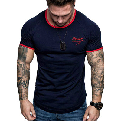 

Toponeto Summer Mens Casual Letter Printed Stitching Short-sleeved T-shirt Top Blouse