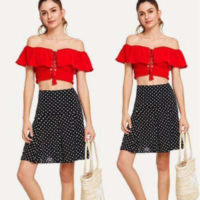 

Womens Girls Sexy Fashion High Waist Summer Dot Shorts Dress Mini Skirt Skorts