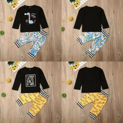 

Toddler Kids Baby Boy Cotton Clothes Dinosaur TopsStripe Pants 2Pcs Outfits Set