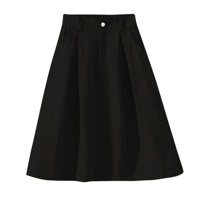 

Womens A-line Skirt Casual Fashion High Waist Skirts Solid Color Girls Mid Pockets Skirt