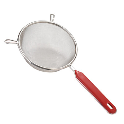 

Stainless Steel Binaural Red Plastic Handle Filter Colander Hot Pot Fried Colander Kitchen Gadget