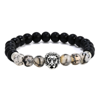 

Natural Matte black lion head Buddhist Buddha Beads Bracelets Jewelry Prayer Bead Bracelet Energy Mala Bracelet