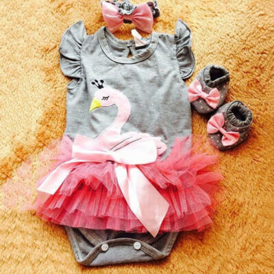 

US Summer Newborn Baby Girl Swan Bodysuit Tutu Romper Dress 2PCS Outfits Clothes