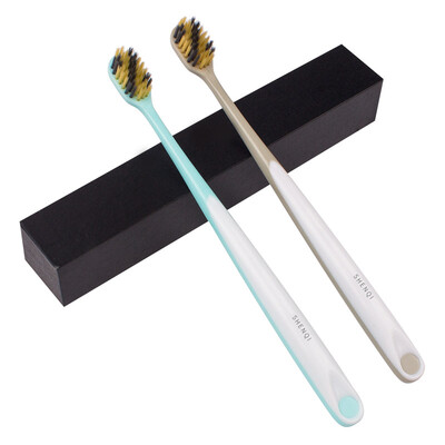 

Shenqi toothbrush wide brush head soft hair adult toothbrush 2 sticks grey green