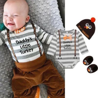 

USA Thanksgiving Infant Baby Boy Bodysuit Romper HatSocks Clothes Outfit Sets