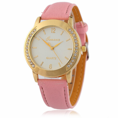 

New ladies Geneva belt watch with diamonds fashion quartz watch candy color strap foreign trade