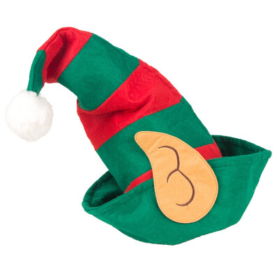 

New Non-Woven Christmas  Fits Most Christmas Caps Xmas Hat Elf Hat Red And Green Striped With White Pom Pom And Elf Ears