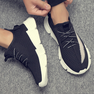 

2019 new mens shoes summer breathable tide shoes Korean version of the trend socks shoes mens sports running wild white shoes