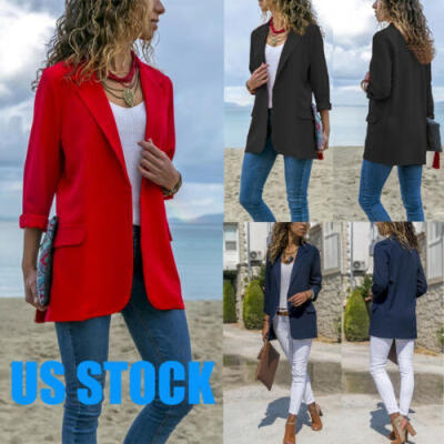 

US Stock Womens Casual Slim Blazer Jacket Coat Ladies Fashion Party Fitted Top