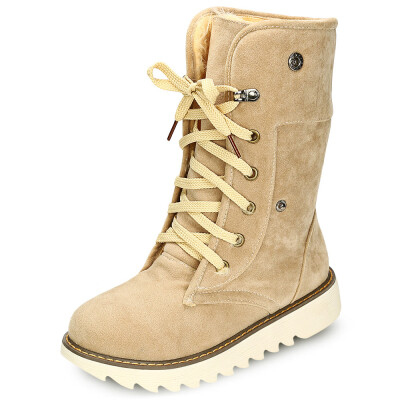 

Female Winter Thicken Flat Suede Skid-resistant Foldable Tube Lace-up Boots