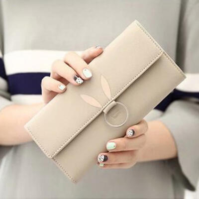 

Fashion PU Leather Multi-card-holder Triple-Folding Women Long Section Rabbit Ears Wallet Phone Bag Purse